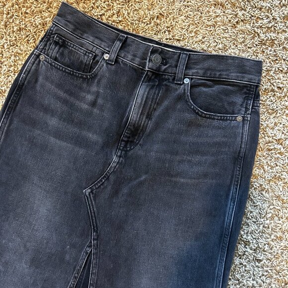 MADEWELL Black Denim Skirt with Long Slit Down the Front Raw Hem Size 25 - Picture 2 of 5
